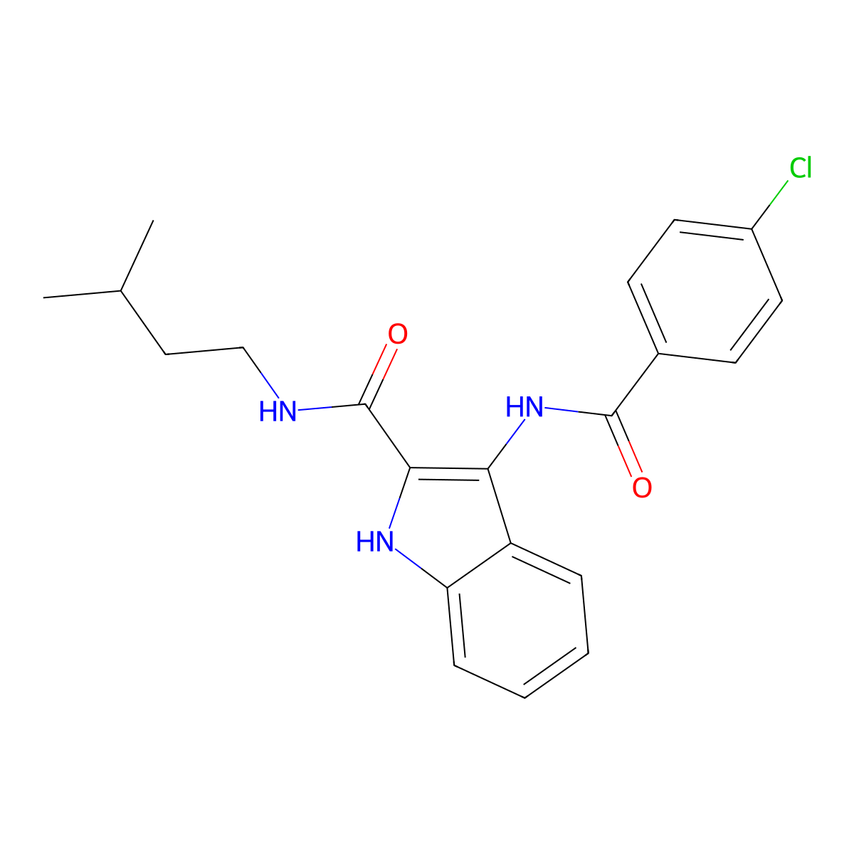 3-(4-chlorobenzamido)-N-isopentyl-1H-indole-2-carboxamide molecular structure, CAS 1031993-88-0