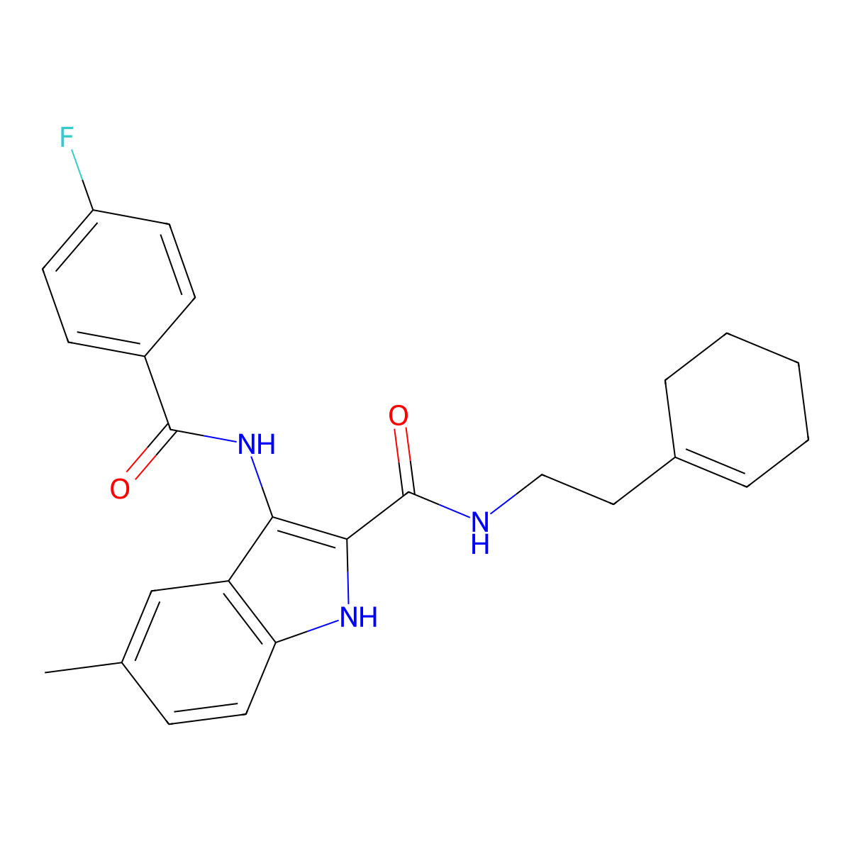 N-[2-(cyclohex-1-en-1-yl)ethyl]-3-(4-fluorobenzamido)-5-methyl-1H-indole-2-carboxamide molecular structure, CAS 1031994-06-5