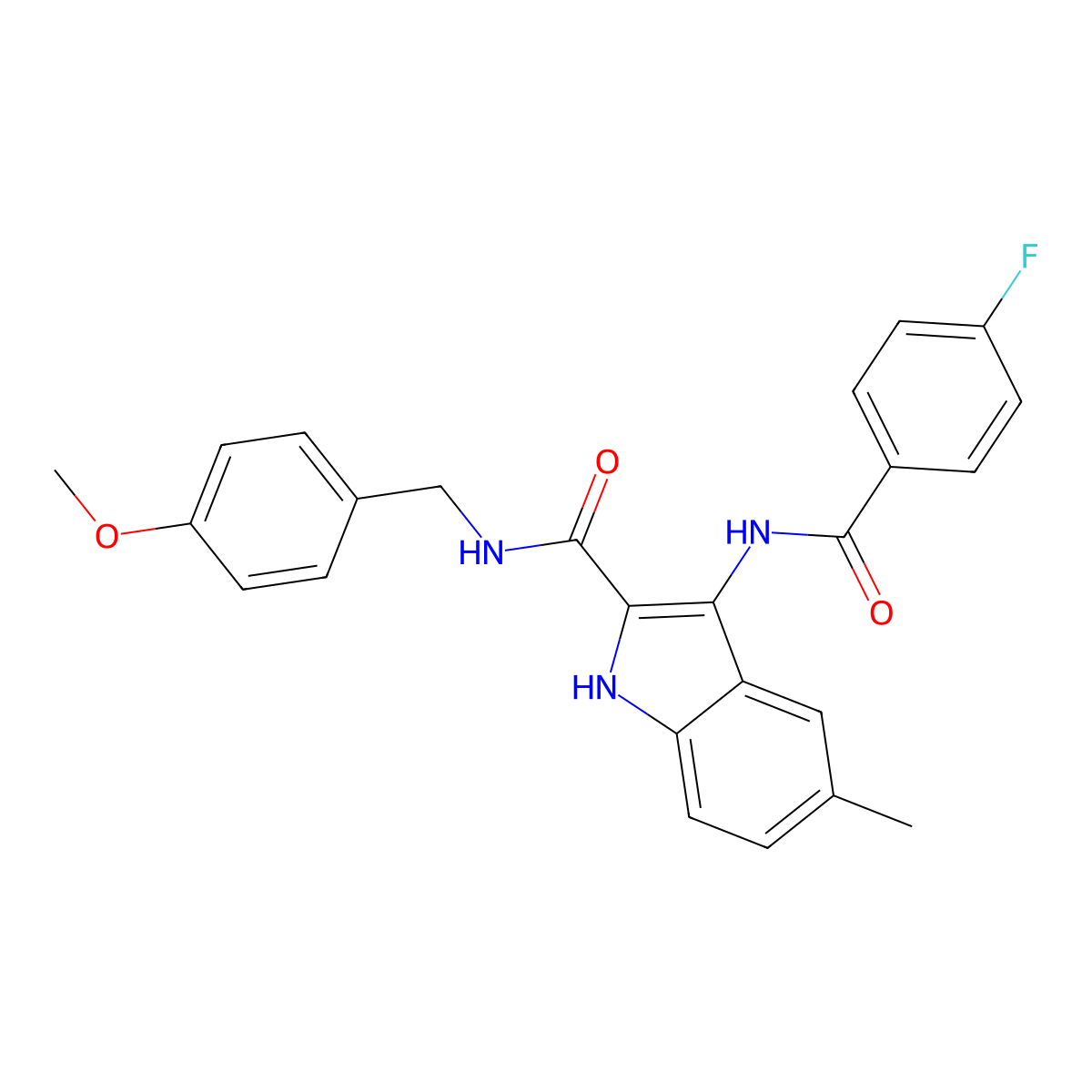 3-(4-fluorobenzamido)-N-(4-methoxybenzyl)-5-methyl-1H-indole-2-carboxamide molecular structure, CAS 1031994-09-8