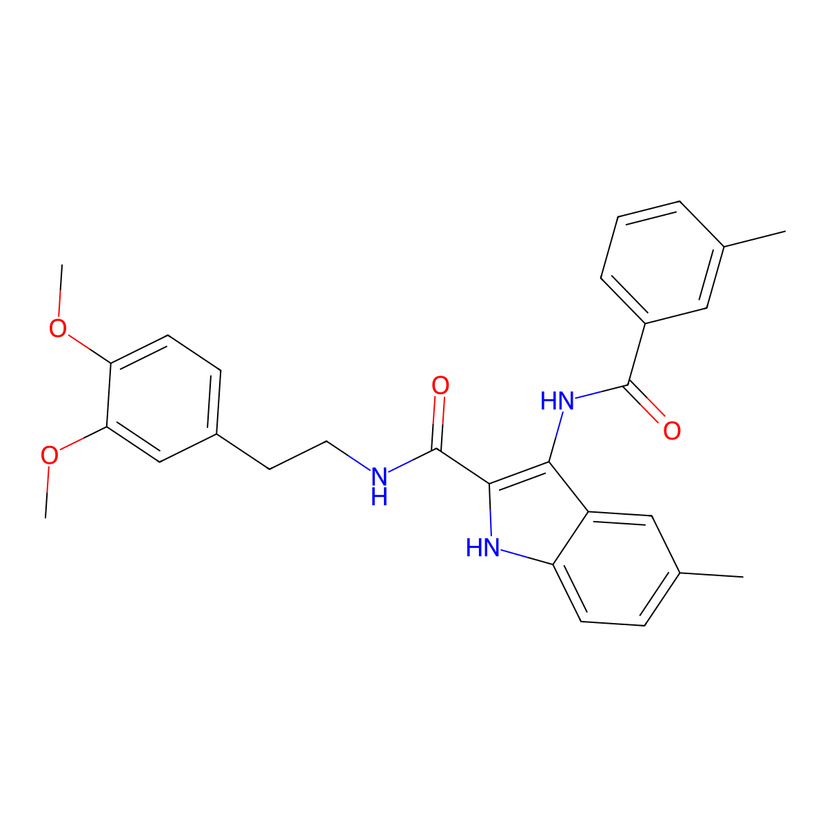 N-[2-(3,4-dimethoxyphenyl)ethyl]-5-methyl-3-(3-methylbenzamido)-1H-indole-2-carboxamide molecular structure, CAS 1031994-30-5