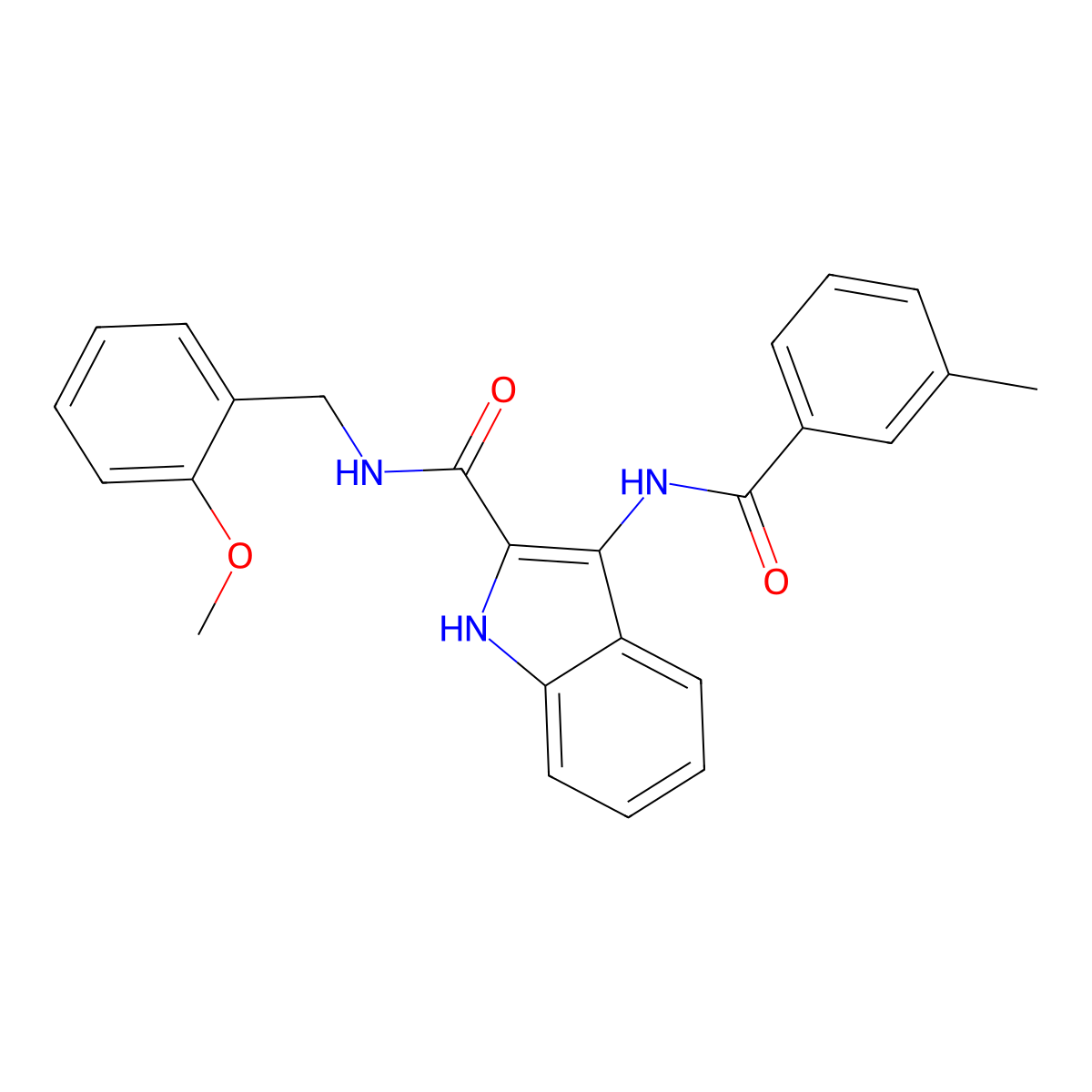 N-[(2-methoxyphenyl)methyl]-3-(3-methylbenzamido)-1H-indole-2-carboxamide molecular structure, CAS 1031994-51-0