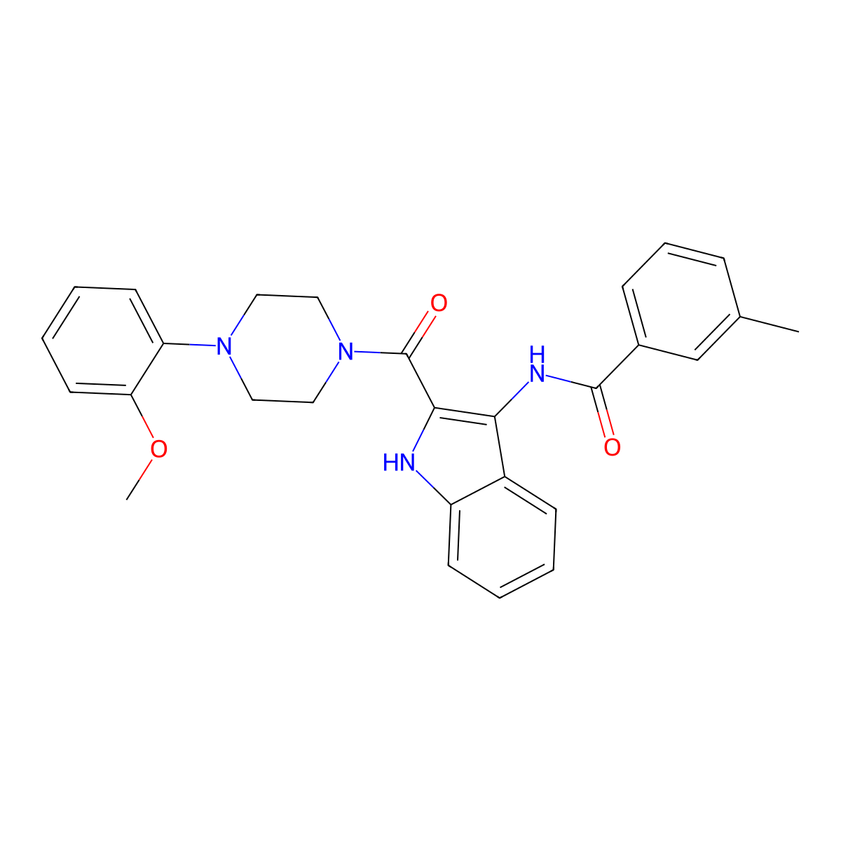 N-{2-[4-(2-methoxyphenyl)piperazine-1-carbonyl]-1H-indol-3-yl}-3-methylbenzamide molecular structure, CAS 1031994-60-1