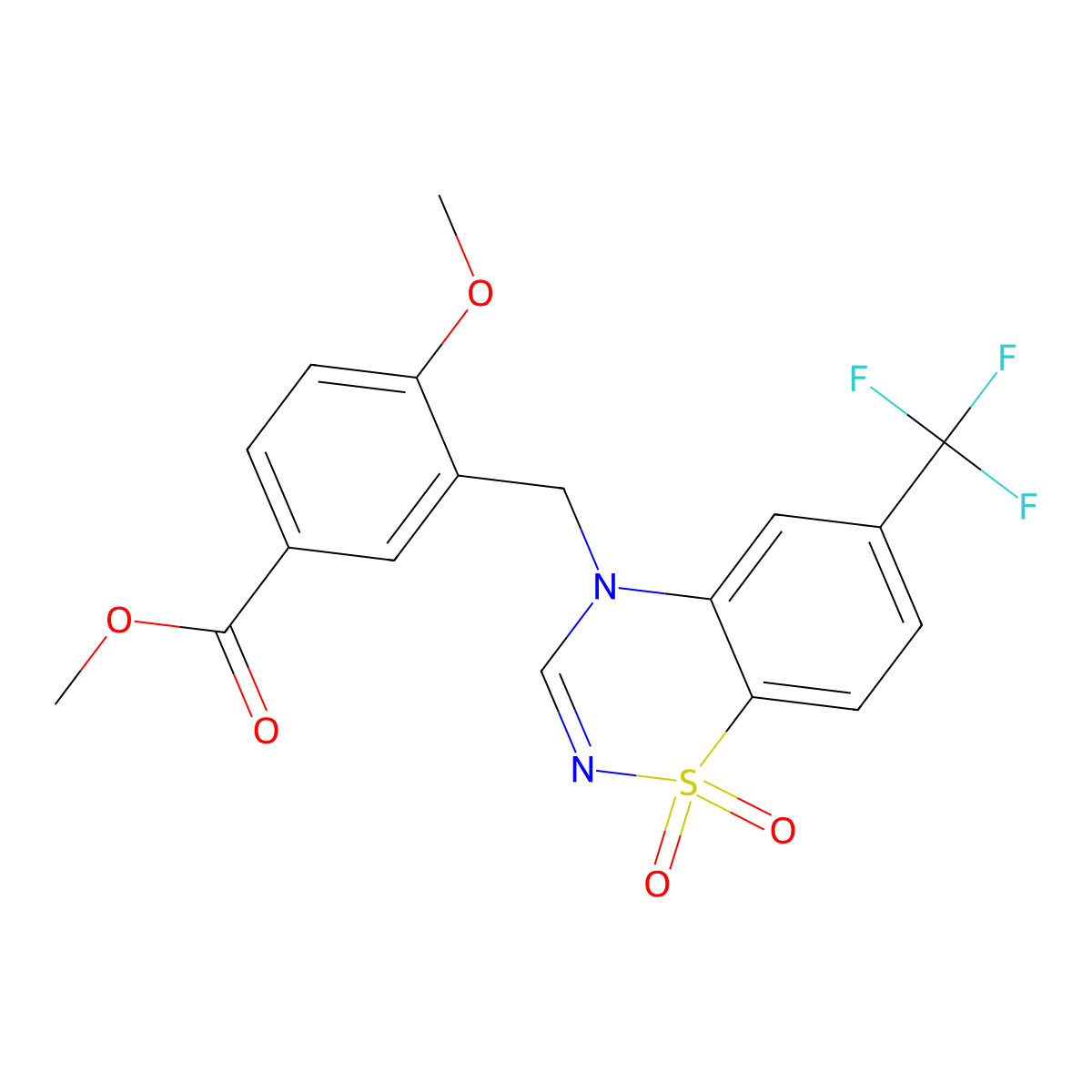 methyl 3-{[1,1-dioxido-6-(trifluoromethyl)-4H-1,2,4-benzothiadiazin-4-yl]methyl}-4-methoxybenzoate molecular structure, CAS 1031996-28-7