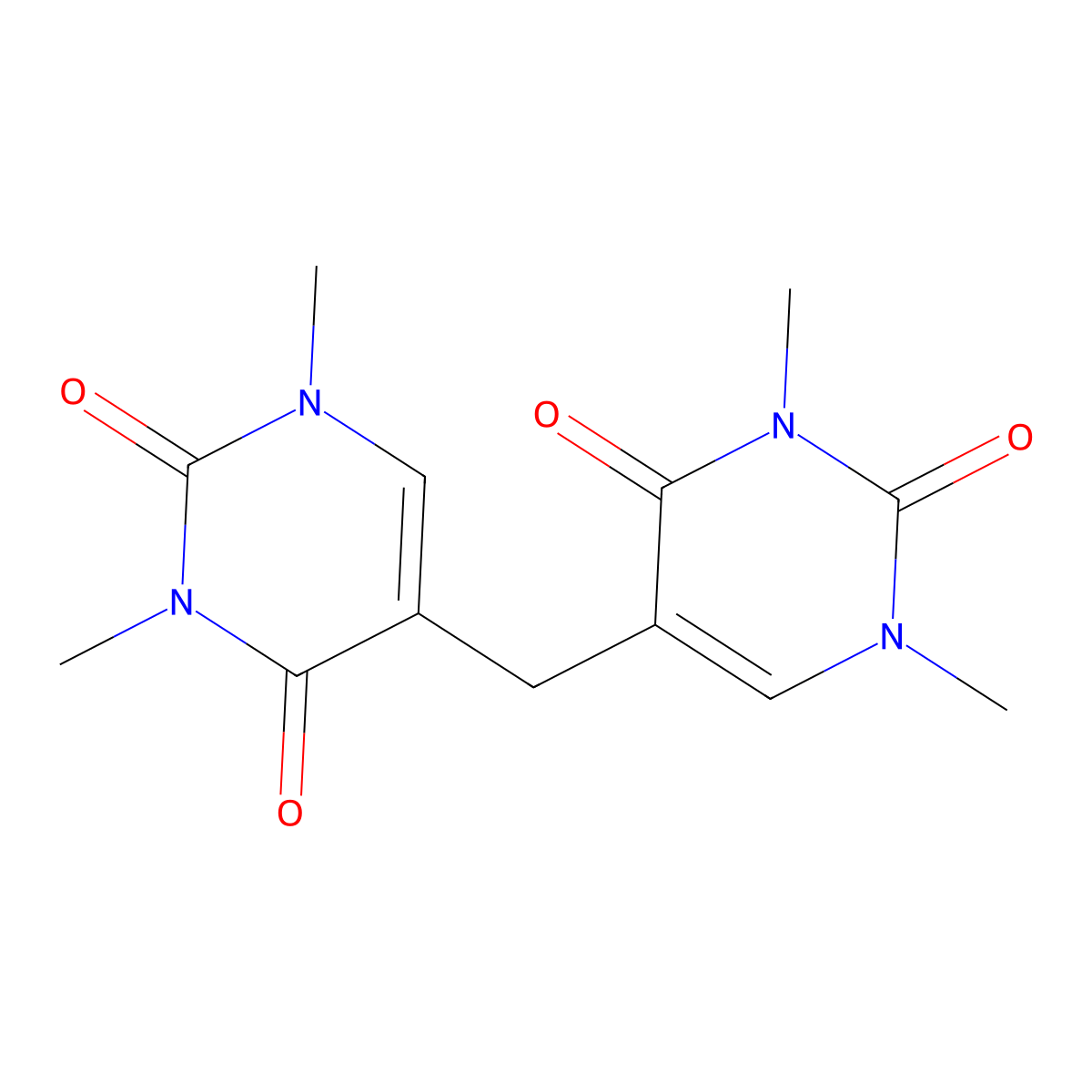 5-[(1,3-Dimethyl-2,4-dioxo-1,2,3,4-tetrahydropyrimidin-5-yl)methyl]-1,3-dimethyl-1,2,3,4-tetrahydropyrimidine-2,4-dione molecular structure, CAS 10320-84-0