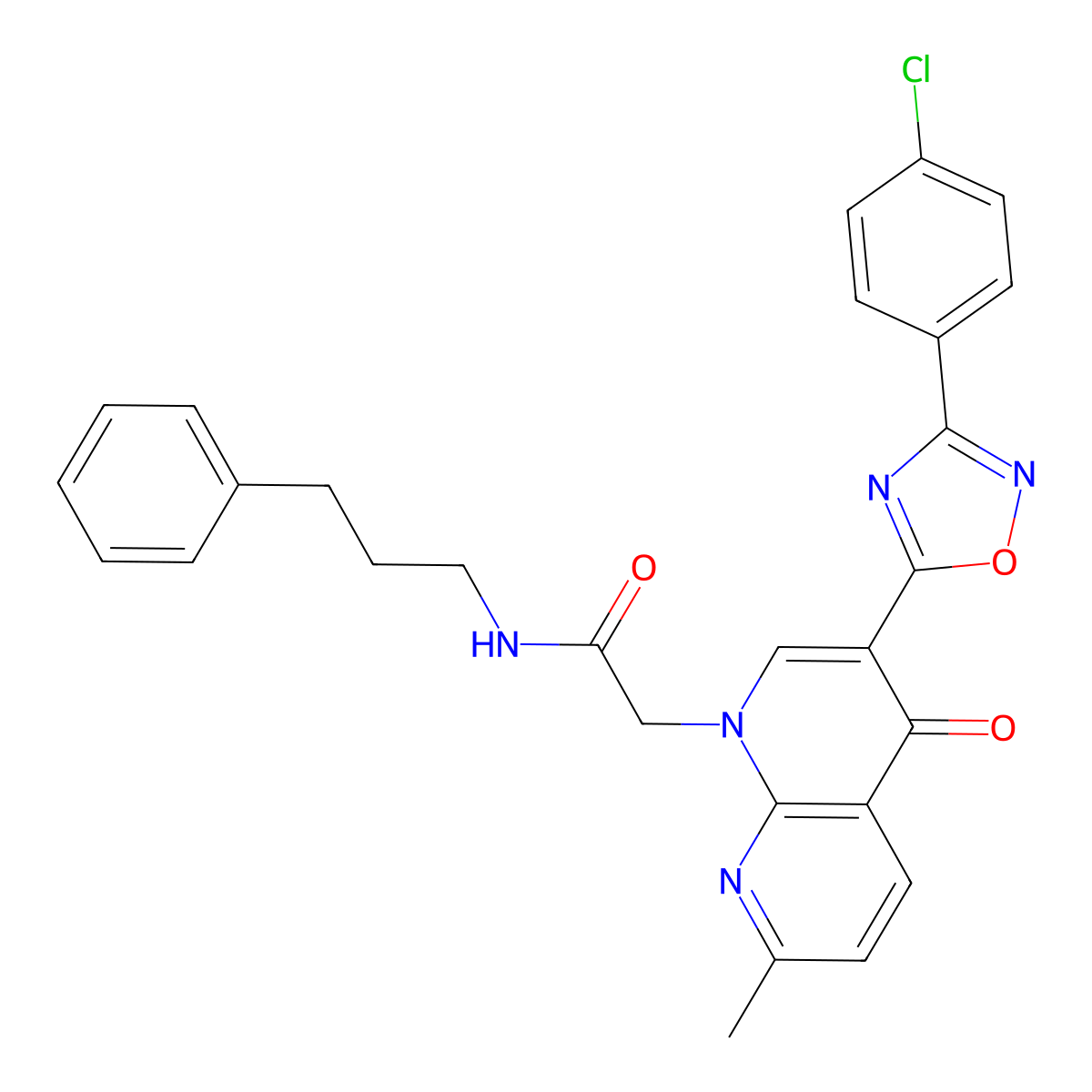 2-{3-[3-(4-chlorophenyl)-1,2,4-oxadiazol-5-yl]-7-methyl-4-oxo-1,4-dihydro-1,8-naphthyridin-1-yl}-N-(3-phenylpropyl)acetamide molecular structure, CAS 1032001-32-3