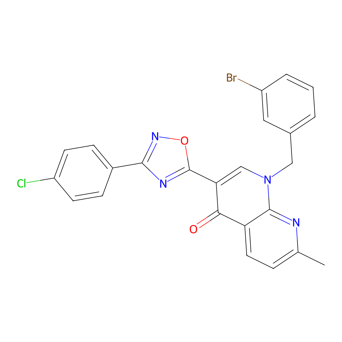 1-(3-bromobenzyl)-3-(3-(4-chlorophenyl)-1,2,4-oxadiazol-5-yl)-7-methyl-1,8-naphthyridin-4(1H)-one molecular structure, CAS 1032001-40-3