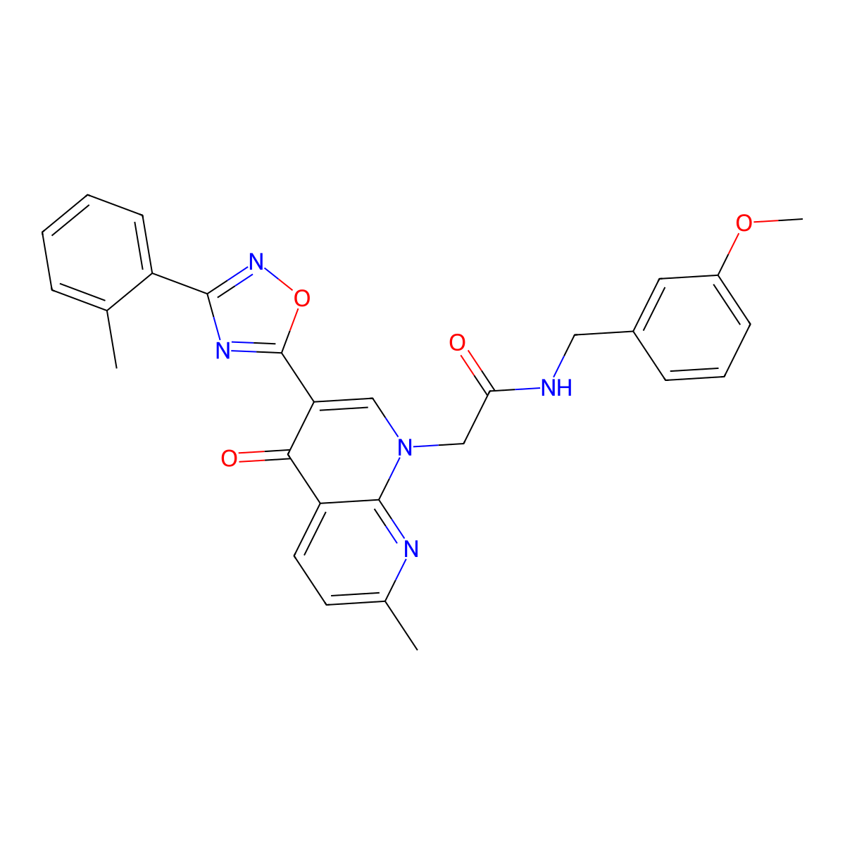N-[(3-methoxyphenyl)methyl]-2-{7-methyl-3-[3-(2-methylphenyl)-1,2,4-oxadiazol-5-yl]-4-oxo-1,4-dihydro-1,8-naphthyridin-1-yl}acetamide molecular structure, CAS 1032001-48-1