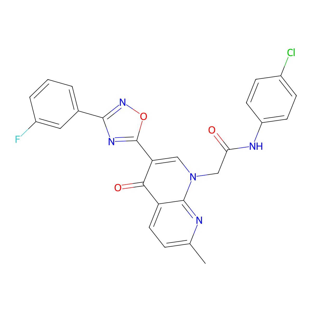 N-(4-chlorophenyl)-2-{3-[3-(3-fluorophenyl)-1,2,4-oxadiazol-5-yl]-7-methyl-4-oxo-1,4-dihydro-1,8-naphthyridin-1-yl}acetamide molecular structure, CAS 1032001-69-6