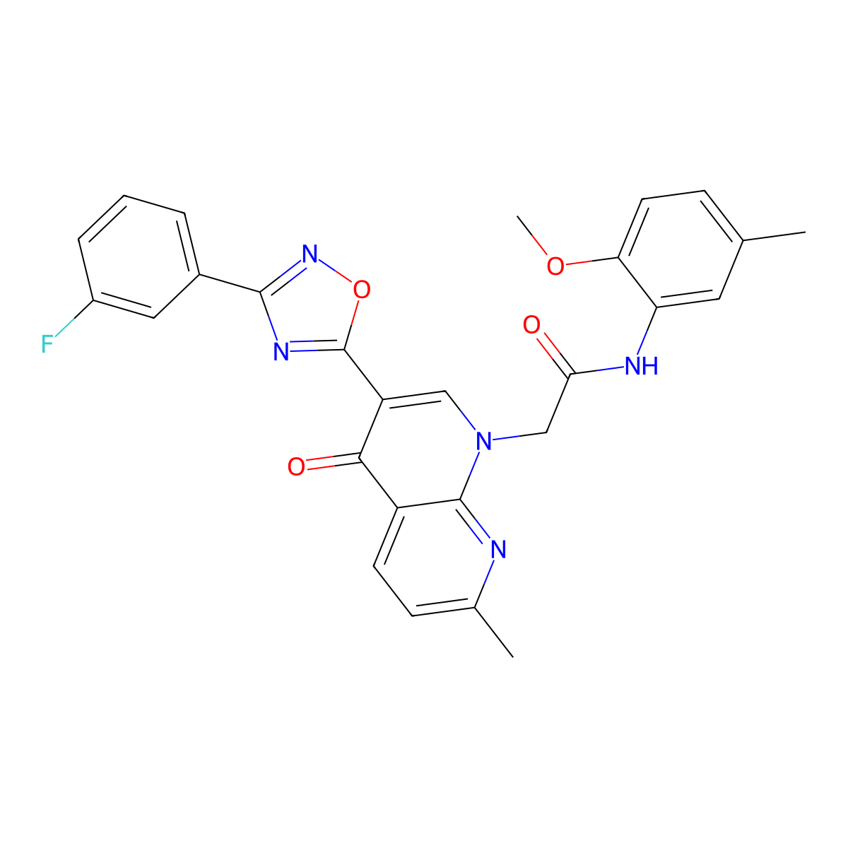 2-{3-[3-(3-fluorophenyl)-1,2,4-oxadiazol-5-yl]-7-methyl-4-oxo-1,4-dihydro-1,8-naphthyridin-1-yl}-N-(2-methoxy-5-methylphenyl)acetamide molecular structure, CAS 1032001-75-4