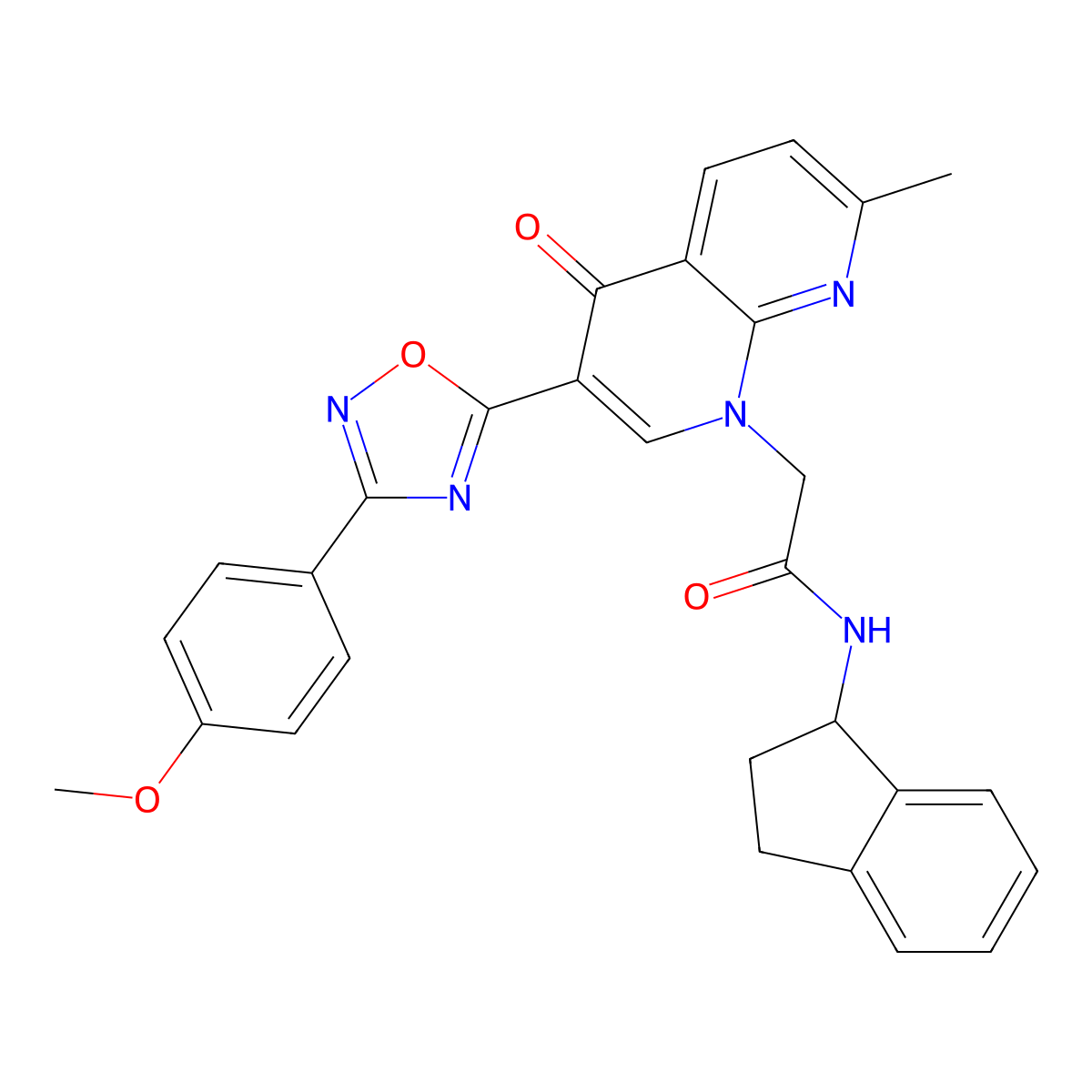 N-(2,3-dihydro-1H-inden-1-yl)-2-{3-[3-(4-methoxyphenyl)-1,2,4-oxadiazol-5-yl]-7-methyl-4-oxo-1,4-dihydro-1,8-naphthyridin-1-yl}acetamide molecular structure, CAS 1032001-99-2