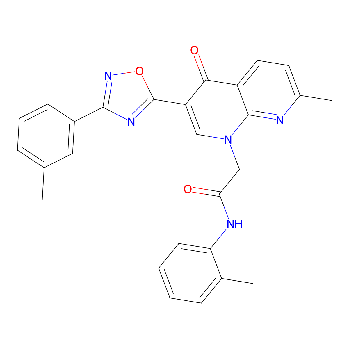 2-(7-methyl-4-oxo-3-(3-(m-tolyl)-1,2,4-oxadiazol-5-yl)-1,8-naphthyridin-1(4H)-yl)-N-(o-tolyl)acetamide molecular structure, CAS 1032002-02-0