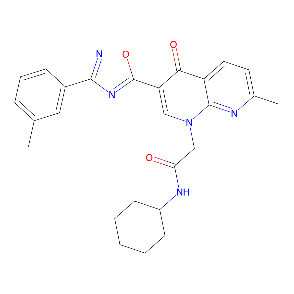 N-cyclohexyl-2-{7-methyl-3-[3-(3-methylphenyl)-1,2,4-oxadiazol-5-yl]-4-oxo-1,4-dihydro-1,8-naphthyridin-1-yl}acetamide molecular structure, CAS 1032002-08-6
