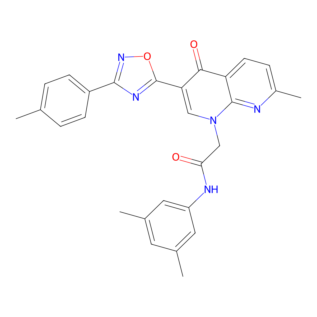 N-(3,5-dimethylphenyl)-2-{7-methyl-3-[3-(4-methylphenyl)-1,2,4-oxadiazol-5-yl]-4-oxo-1,4-dihydro-1,8-naphthyridin-1-yl}acetamide molecular structure, CAS 1032002-13-3
