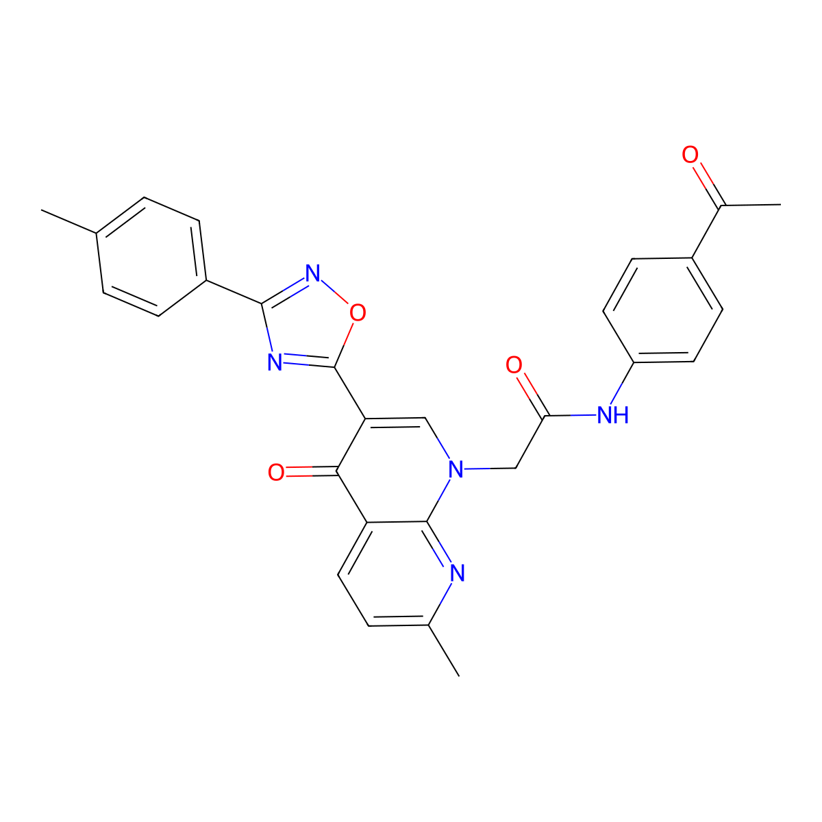 N-(4-acetylphenyl)-2-{7-methyl-3-[3-(4-methylphenyl)-1,2,4-oxadiazol-5-yl]-4-oxo-1,4-dihydro-1,8-naphthyridin-1-yl}acetamide molecular structure, CAS 1032002-16-6