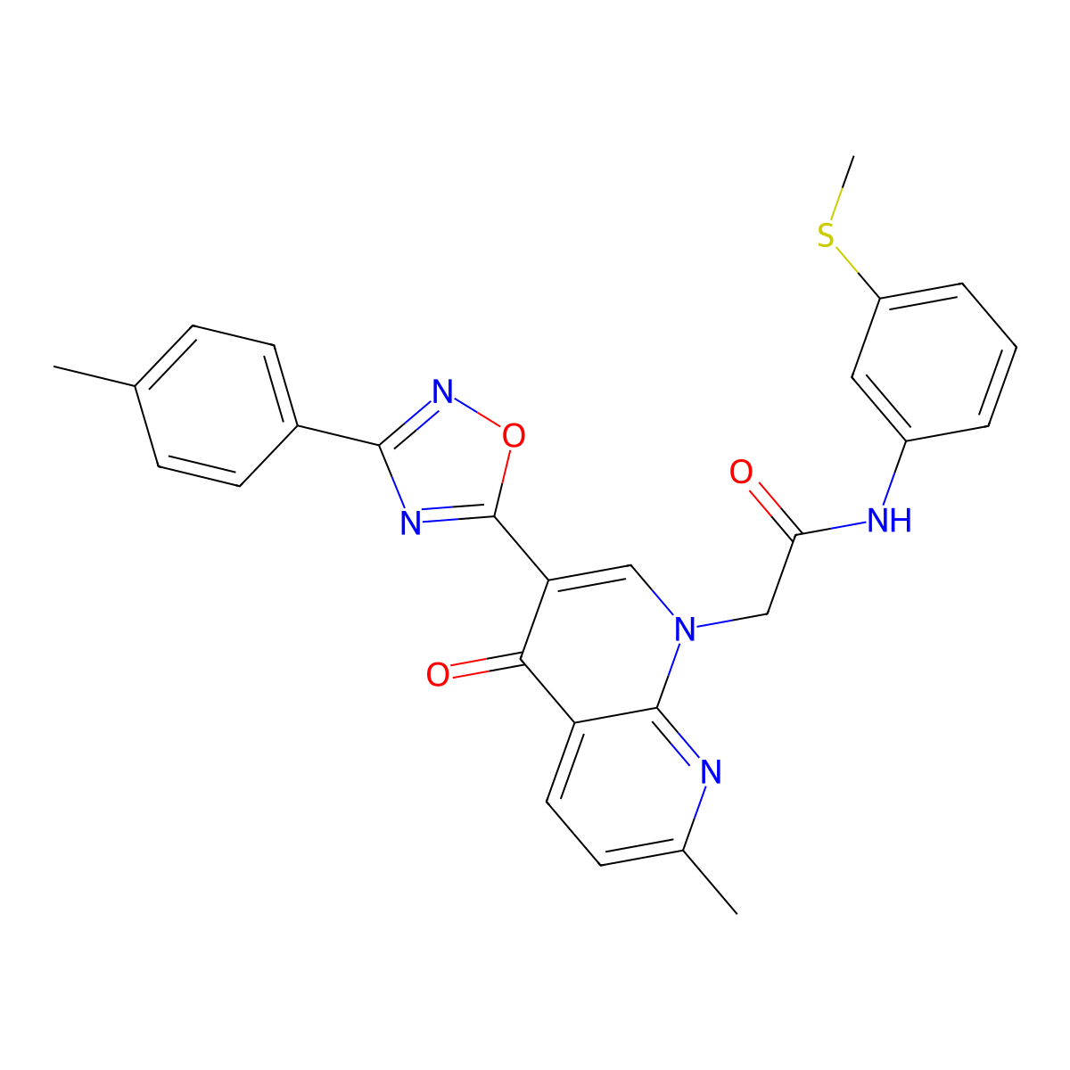 2-{7-methyl-3-[3-(4-methylphenyl)-1,2,4-oxadiazol-5-yl]-4-oxo-1,4-dihydro-1,8-naphthyridin-1-yl}-N-[3-(methylsulfanyl)phenyl]acetamide molecular structure, CAS 1032002-22-4