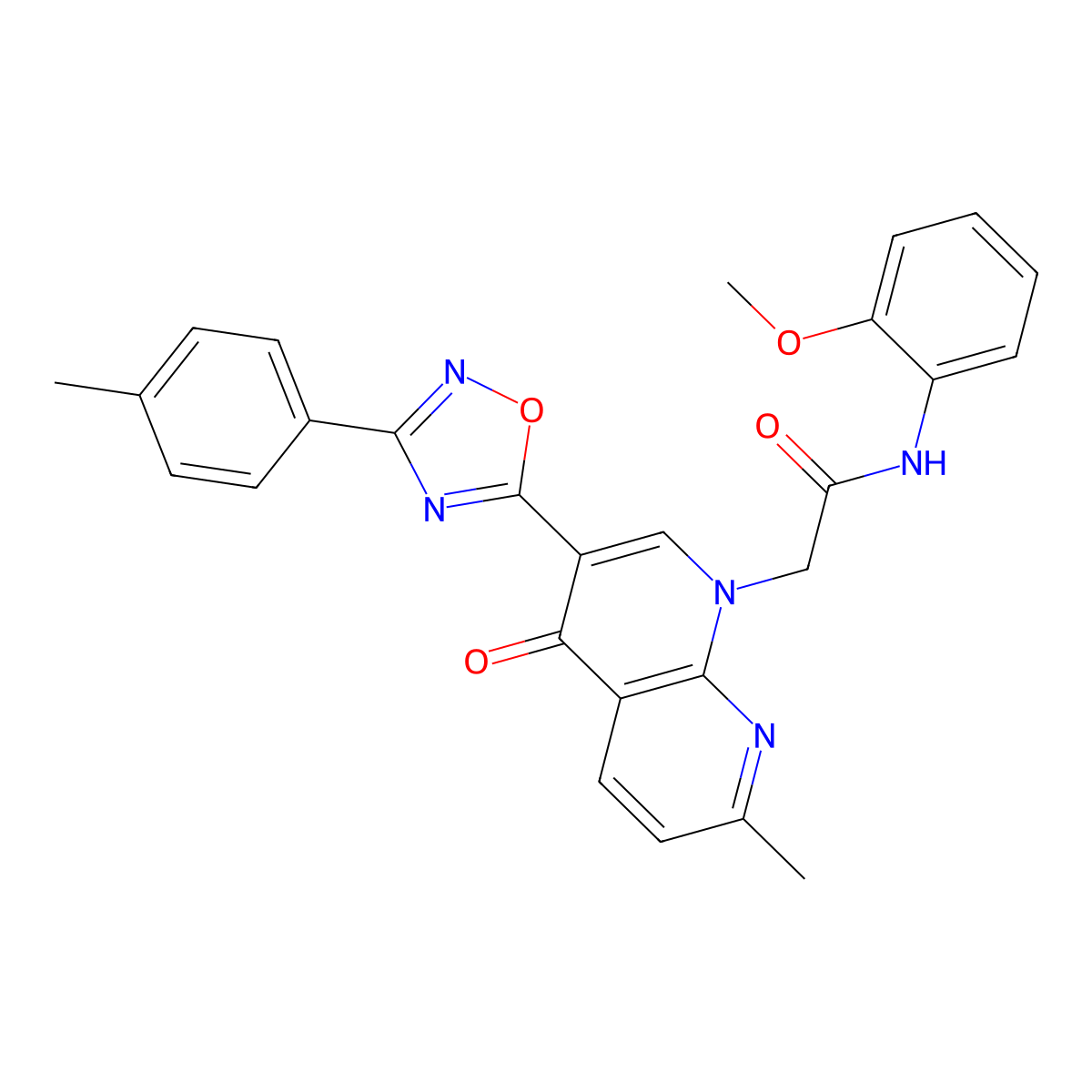 N-(2-methoxyphenyl)-2-{7-methyl-3-[3-(4-methylphenyl)-1,2,4-oxadiazol-5-yl]-4-oxo-1,4-dihydro-1,8-naphthyridin-1-yl}acetamide molecular structure, CAS 1032002-25-7