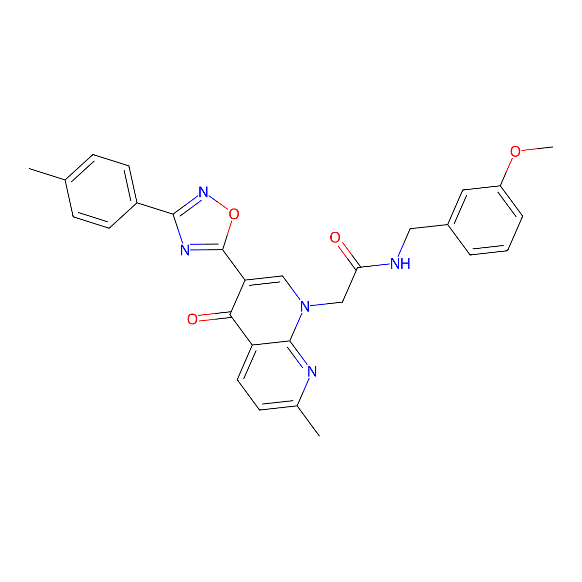 N-(3-methoxybenzyl)-2-(7-methyl-4-oxo-3-(3-(p-tolyl)-1,2,4-oxadiazol-5-yl)-1,8-naphthyridin-1(4H)-yl)acetamide molecular structure, CAS 1032002-28-0