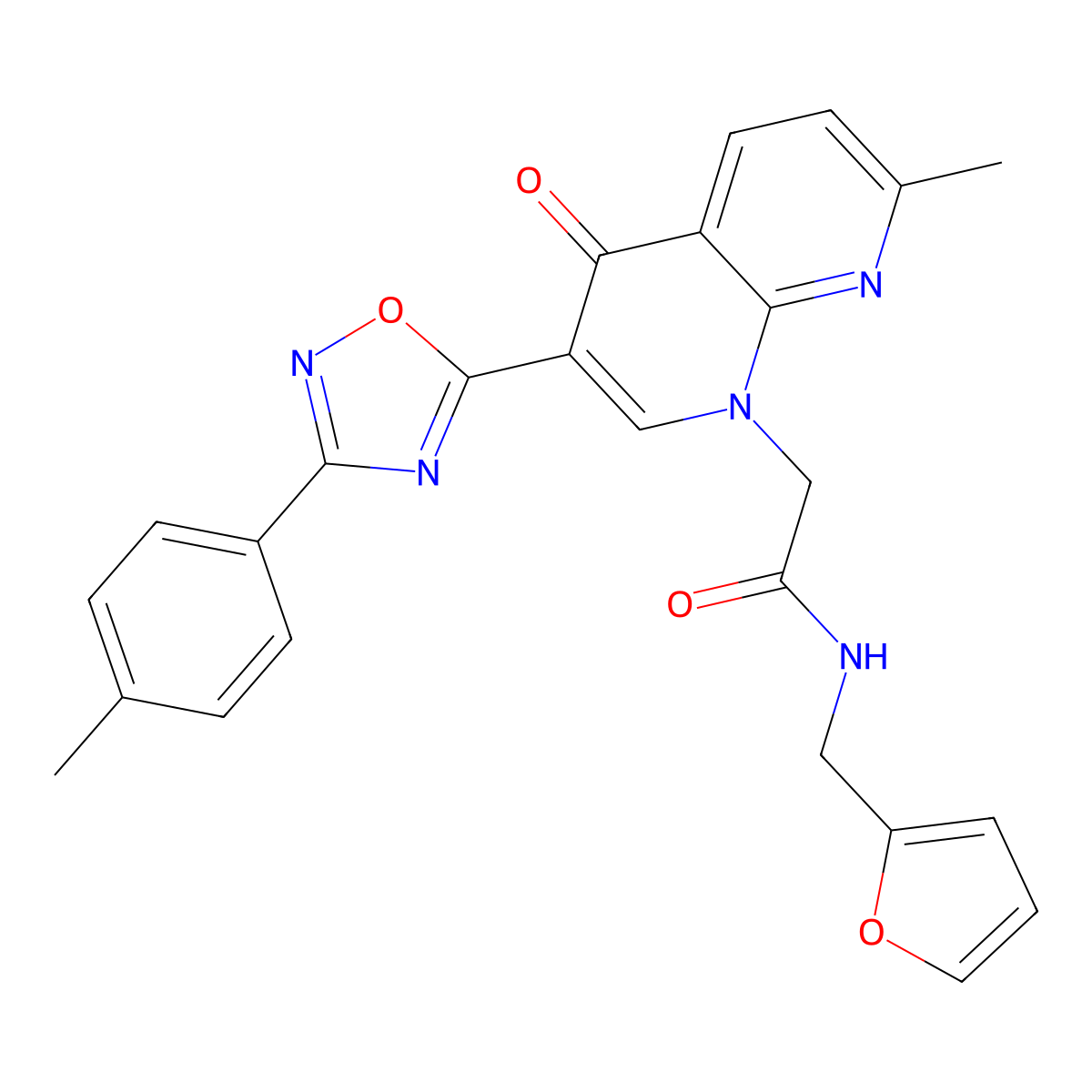 N-(furan-2-ylmethyl)-2-(7-methyl-4-oxo-3-(3-(p-tolyl)-1,2,4-oxadiazol-5-yl)-1,8-naphthyridin-1(4H)-yl)acetamide molecular structure, CAS 1032002-31-5