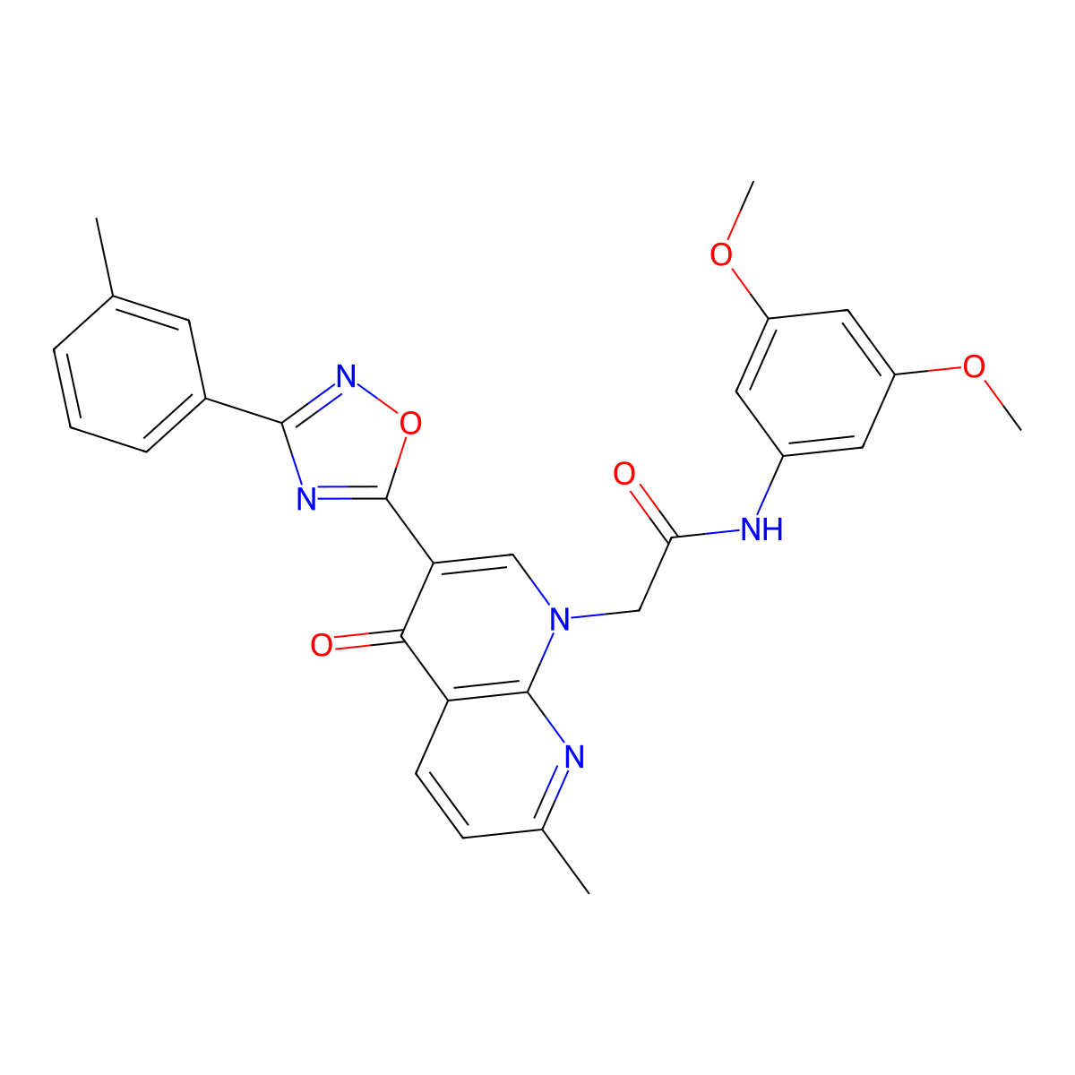 N-(3,5-dimethoxyphenyl)-2-{7-methyl-3-[3-(3-methylphenyl)-1,2,4-oxadiazol-5-yl]-4-oxo-1,4-dihydro-1,8-naphthyridin-1-yl}acetamide molecular structure, CAS 1032002-46-2