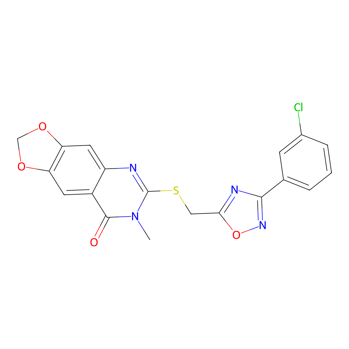 6-(((3-(3-chlorophenyl)-1,2,4-oxadiazol-5-yl)methyl)thio)-7-methyl-[1,3]dioxolo[4,5-g]quinazolin-8(7H)-one molecular structure, CAS 1032003-50-1