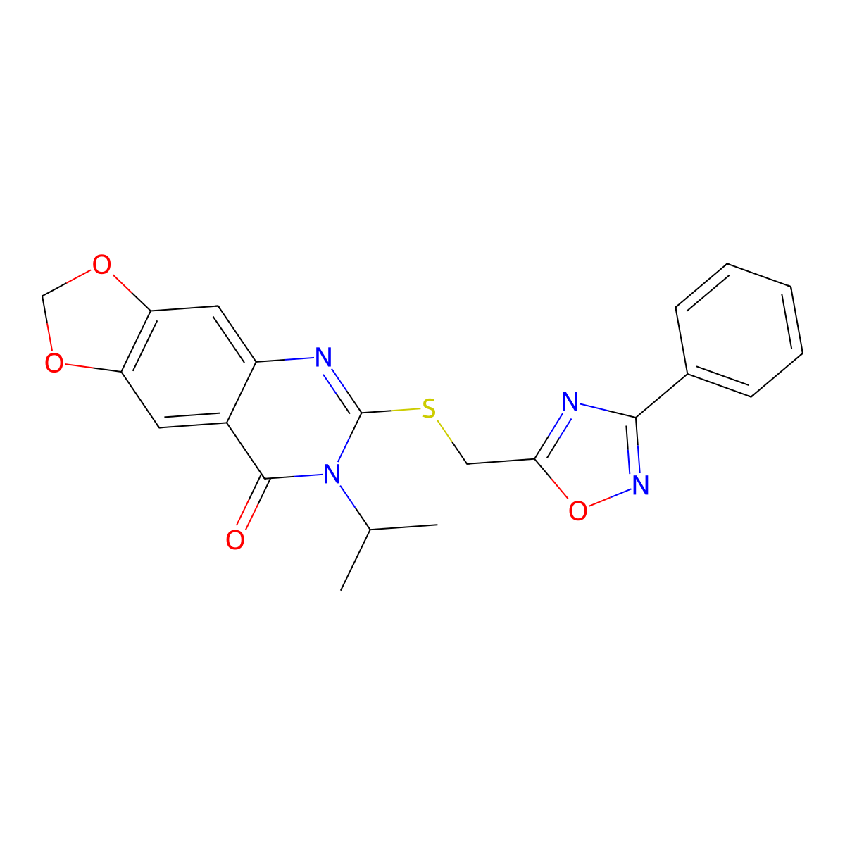 7-isopropyl-6-{[(3-phenyl-1,2,4-oxadiazol-5-yl)methyl]thio}[1,3]dioxolo[4,5-g]quinazolin-8(7H)-one molecular structure, CAS 1032003-56-7