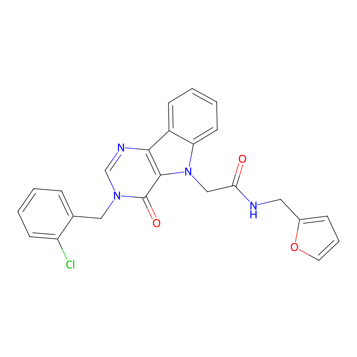 2-(3-(2-chlorobenzyl)-4-oxo-3H-pyrimido[5,4-b]indol-5(4H)-yl)-N-(furan-2-ylmethyl)acetamide molecular structure, CAS 1032004-46-8