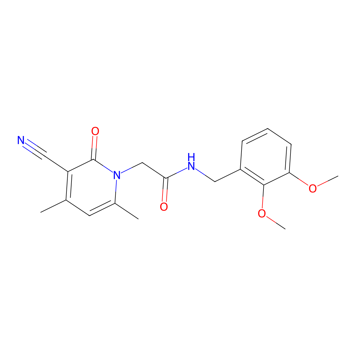 2-(3-cyano-4,6-dimethyl-2-oxopyridin-1(2H)-yl)-N-(2,3-dimethoxybenzyl)acetamide molecular structure, CAS 1032004-96-8