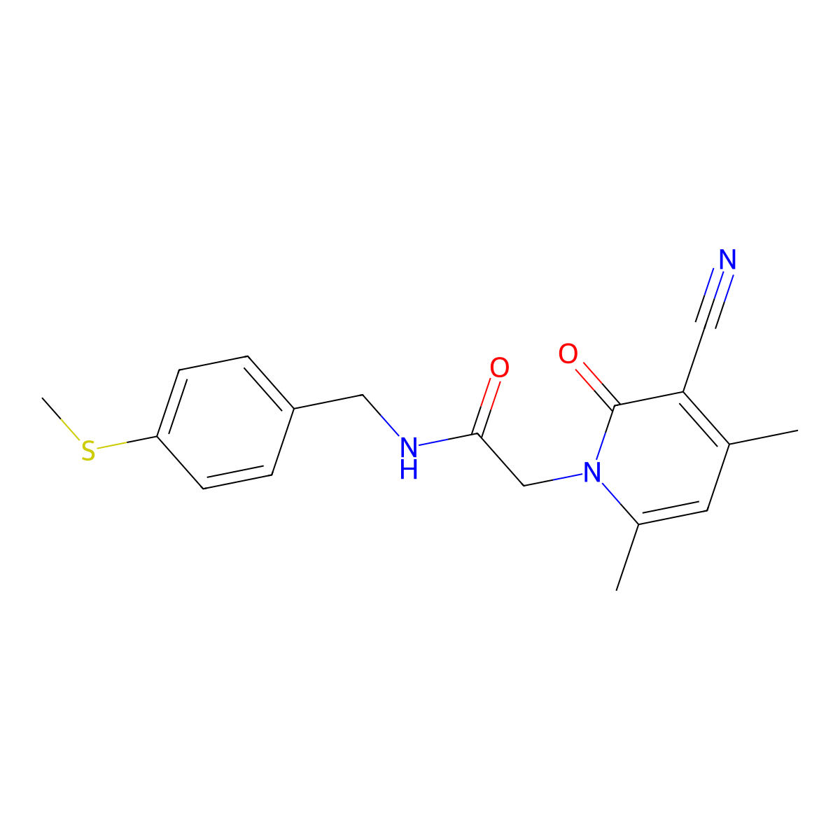 2-(3-cyano-4,6-dimethyl-2-oxopyridin-1(2H)-yl)-N-(4-(methylthio)benzyl)acetamide molecular structure, CAS 1032005-00-7