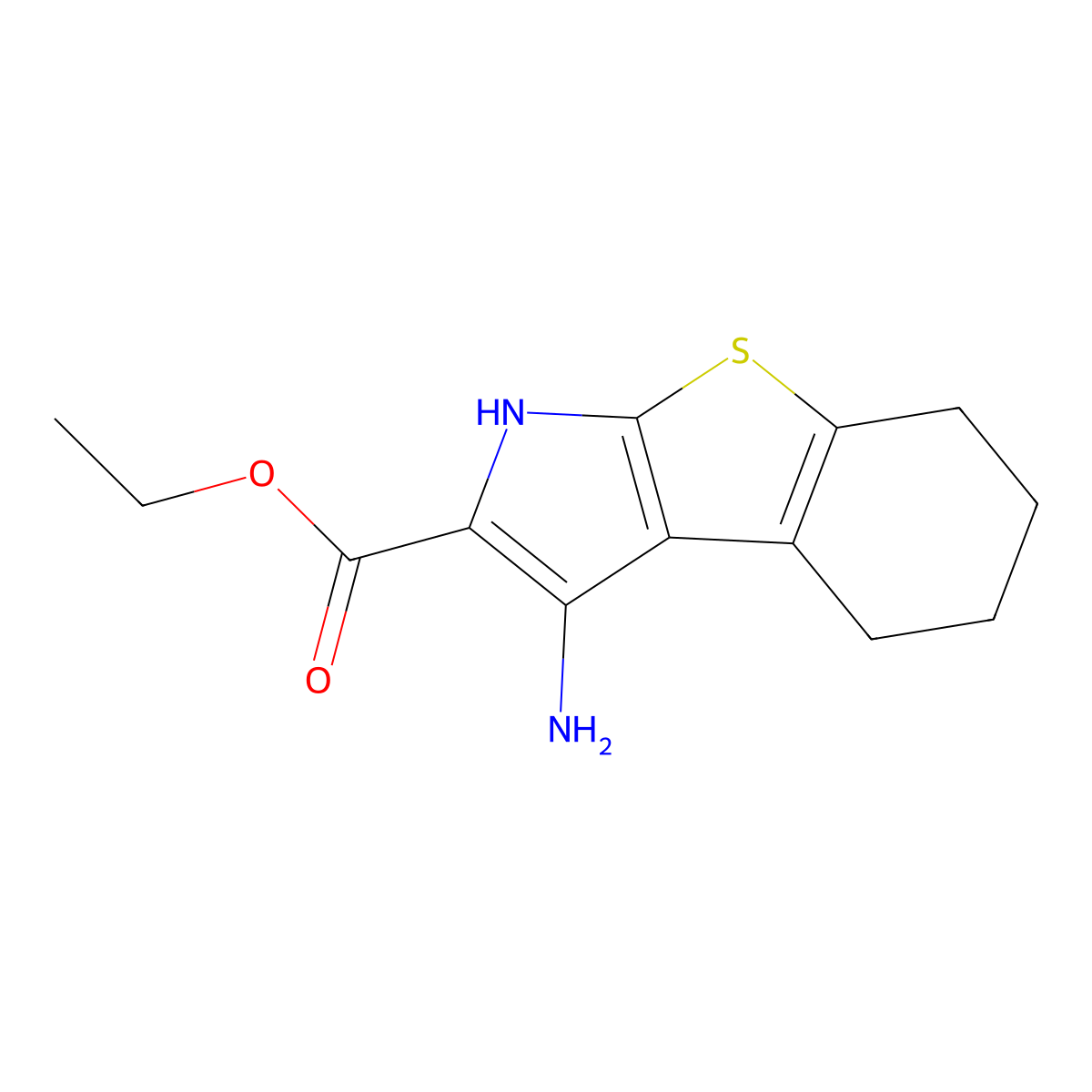 Ethyl 3-amino-4,5,6,7-tetrahydro-1H-[1]benzothieno[2,3-b]pyrrole-2-carboxylate molecular structure, CAS 1032005-50-7