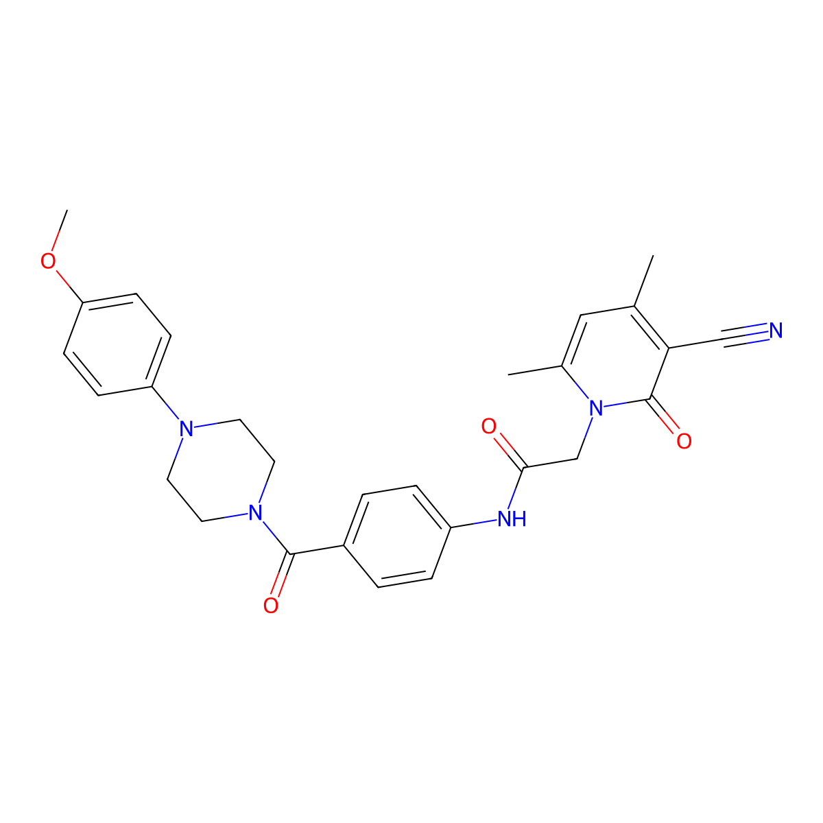 2-(3-cyano-4,6-dimethyl-2-oxopyridin-1(2H)-yl)-N-(4-(4-(4-methoxyphenyl)piperazine-1-carbonyl)phenyl)acetamide molecular structure, CAS 1032006-06-6