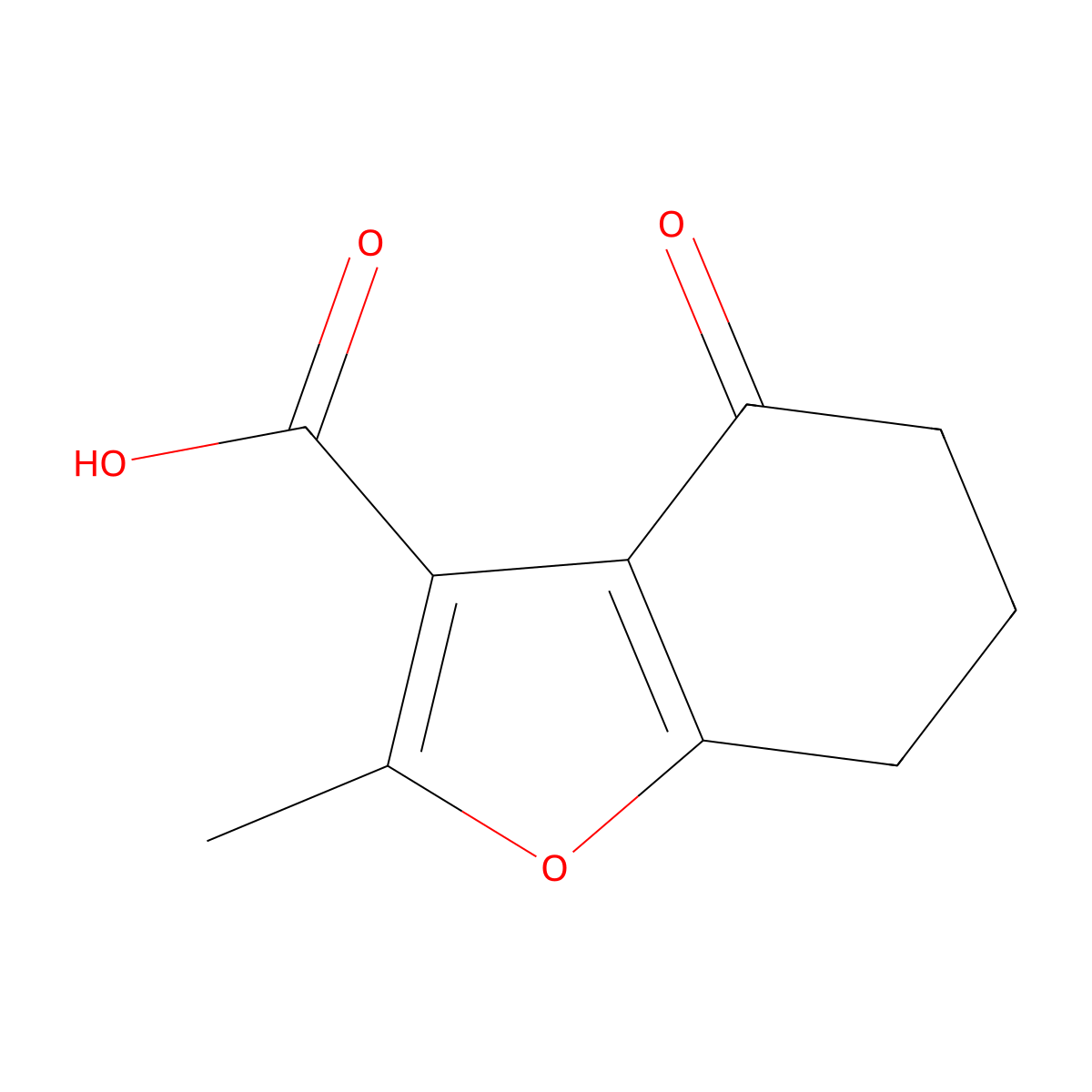 2-Methyl-4-oxo-4,5,6,7-tetrahydro-1-benzofuran-3-carboxylic acid molecular structure, CAS 103204-90-6