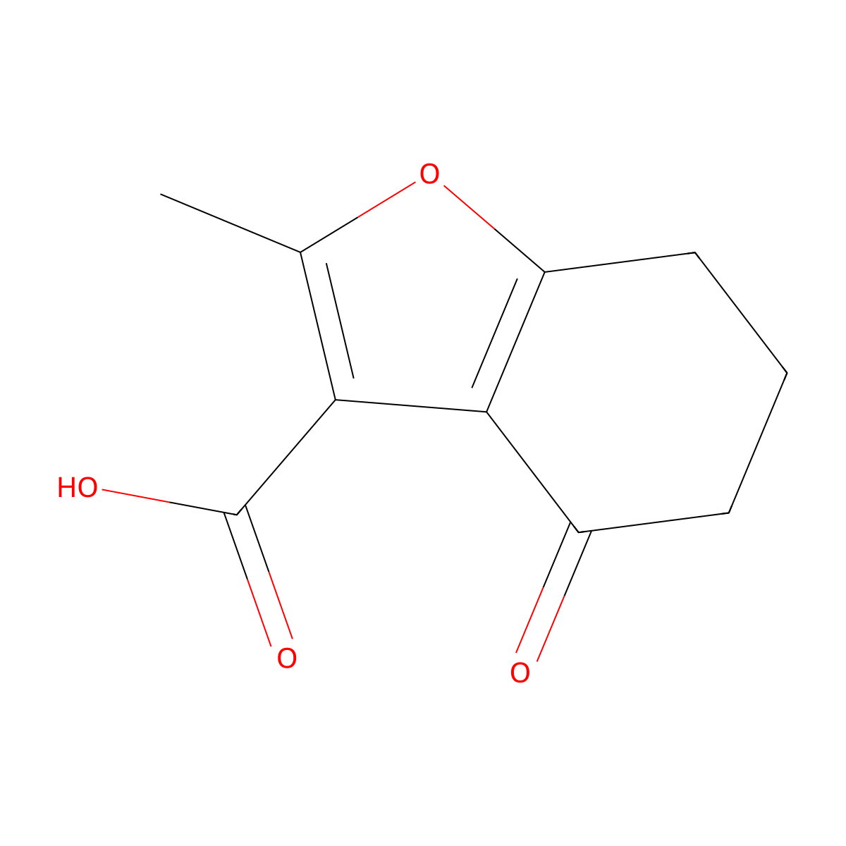 2-Methyl-4-oxo-4,5,6,7-tetrahydro-1-benzofuran-3-carboxylic acid molecular structure, CAS 103204-90-6