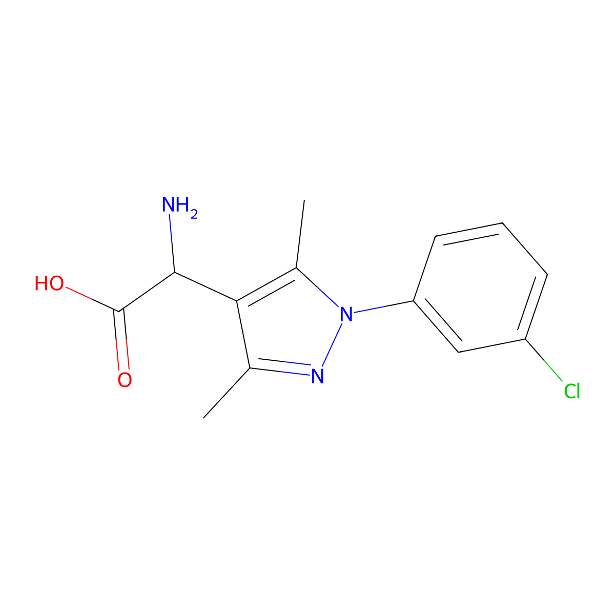 2-Amino-2-[1-(3-chlorophenyl)-3,5-dimethyl-1H-pyrazol-4-yl]acetic acid molecular structure, CAS 1032040-61-1