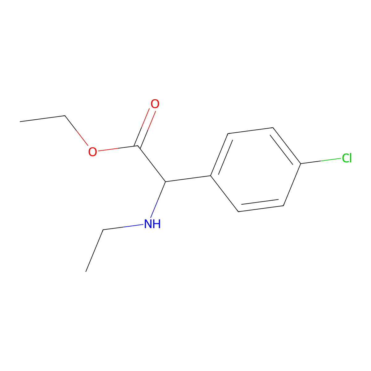 Ethyl 2-(4-chlorophenyl)-2-(ethylamino)acetate molecular structure, CAS 1032043-44-9
