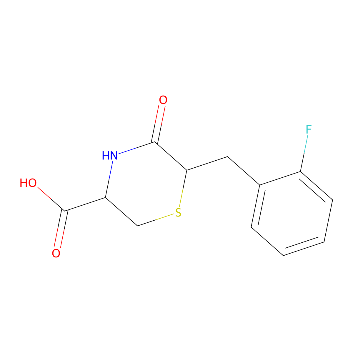 6-((2-Fluorophenyl)methyl)-5-oxothiomorpholine-3-carboxylic acid molecular structure, CAS 1032056-52-2