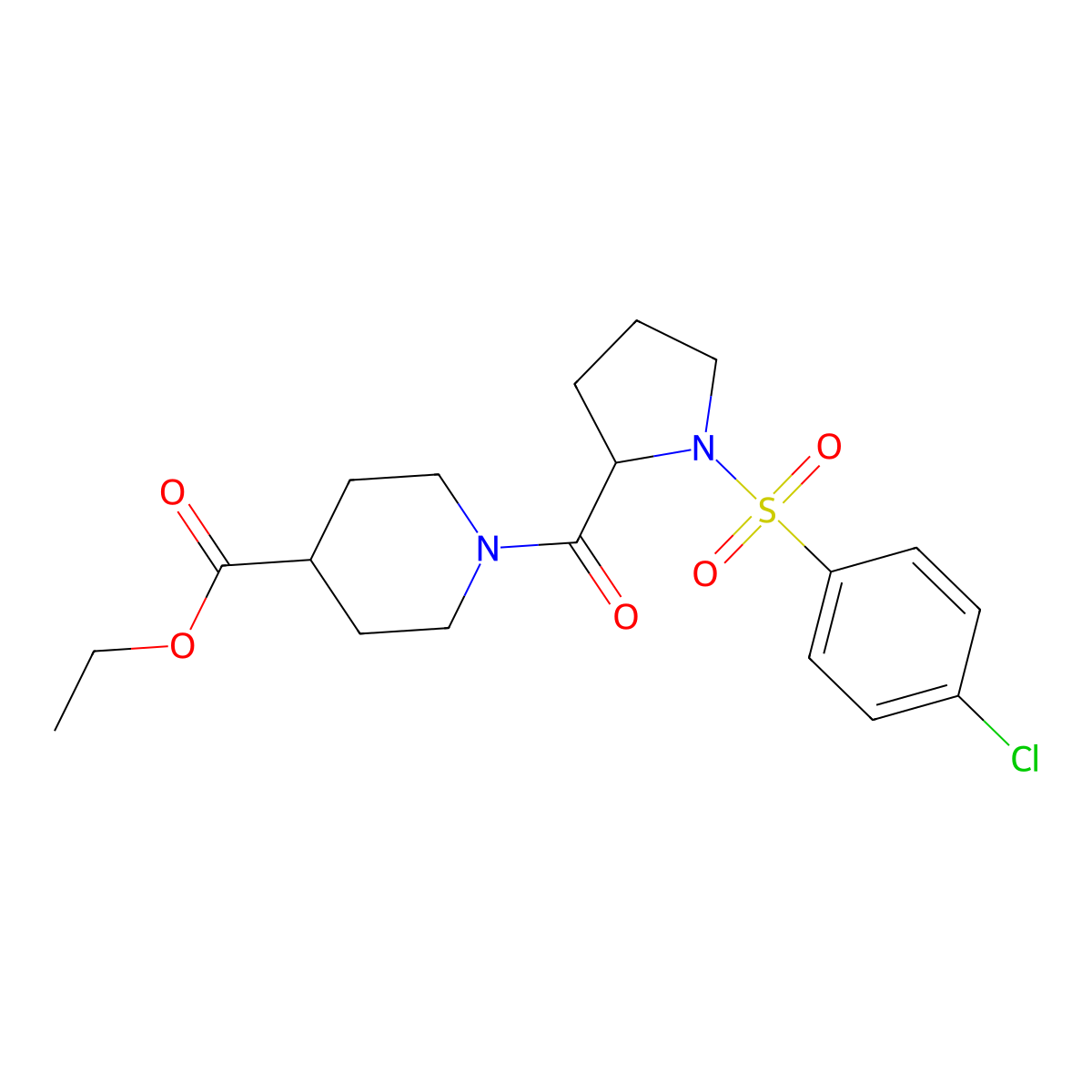 Ethyl 1-[1-(4-chlorophenyl)sulfonylpyrrolidine-2-carbonyl]piperidine-4-carboxylate molecular structure, CAS 1032067-84-7
