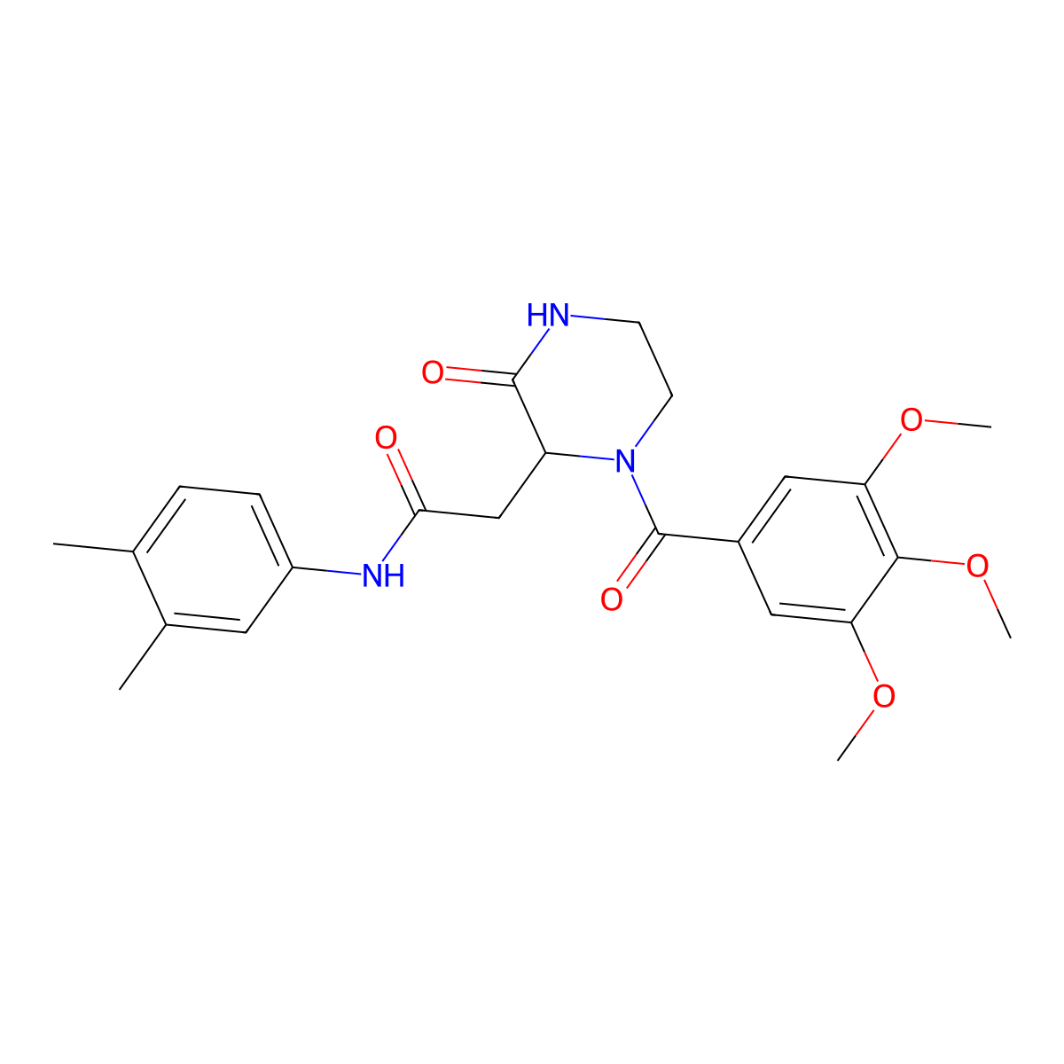 N-(3,4-dimethylphenyl)-2-[3-oxo-1-(3,4,5-trimethoxybenzoyl)piperazin-2-yl]acetamide molecular structure, CAS 1032072-08-4