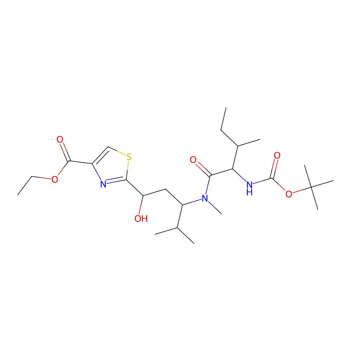 (-)-2-((1R,3R)-3-[(2S,3S)-(2-tert-Butoxycarbonylamino-3-methylpentanoyl)methylamino]-1-hydroxy-4-methylpentyl)thiazole-4-carboxylic acid ethyl ester molecular structure, CAS 1032072-47-1