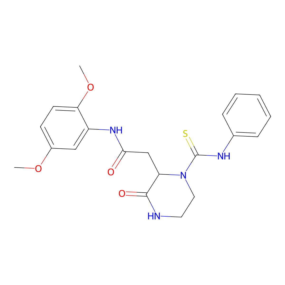 N-(2,5-dimethoxyphenyl)-2-[3-oxo-1-(phenylcarbamothioyl)piperazin-2-yl]acetamide molecular structure, CAS 1032072-48-2