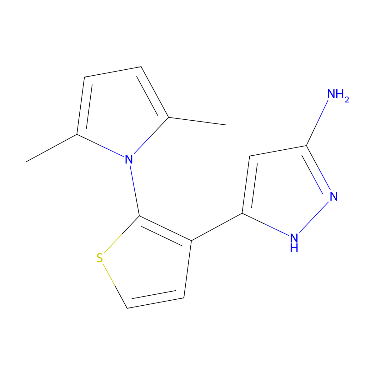 3-[2-(2,5-dimethyl-1H-pyrrol-1-yl)-3-thienyl]-1H-pyrazol-5-amine molecular structure, CAS 1032098-46-6