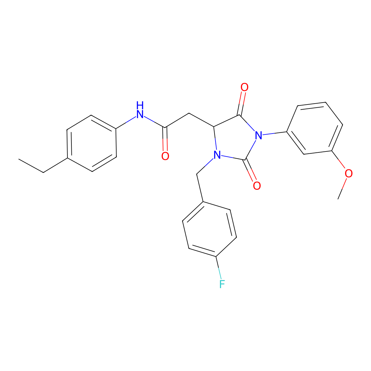 N-(4-ethylphenyl)-2-[3-(4-fluorobenzyl)-1-(3-methoxyphenyl)-2,5-dioxoimidazolidin-4-yl]acetamide molecular structure, CAS 1032115-76-6