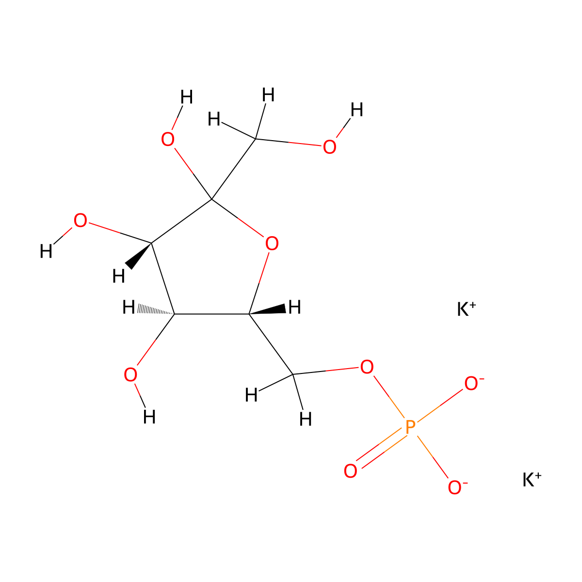 Potassium ((2R,3S,4S)-3,4,5-trihydroxy-5-(hydroxymethyl)tetrahydrofuran-2-yl)methyl phosphate molecular structure, CAS 103213-47-4