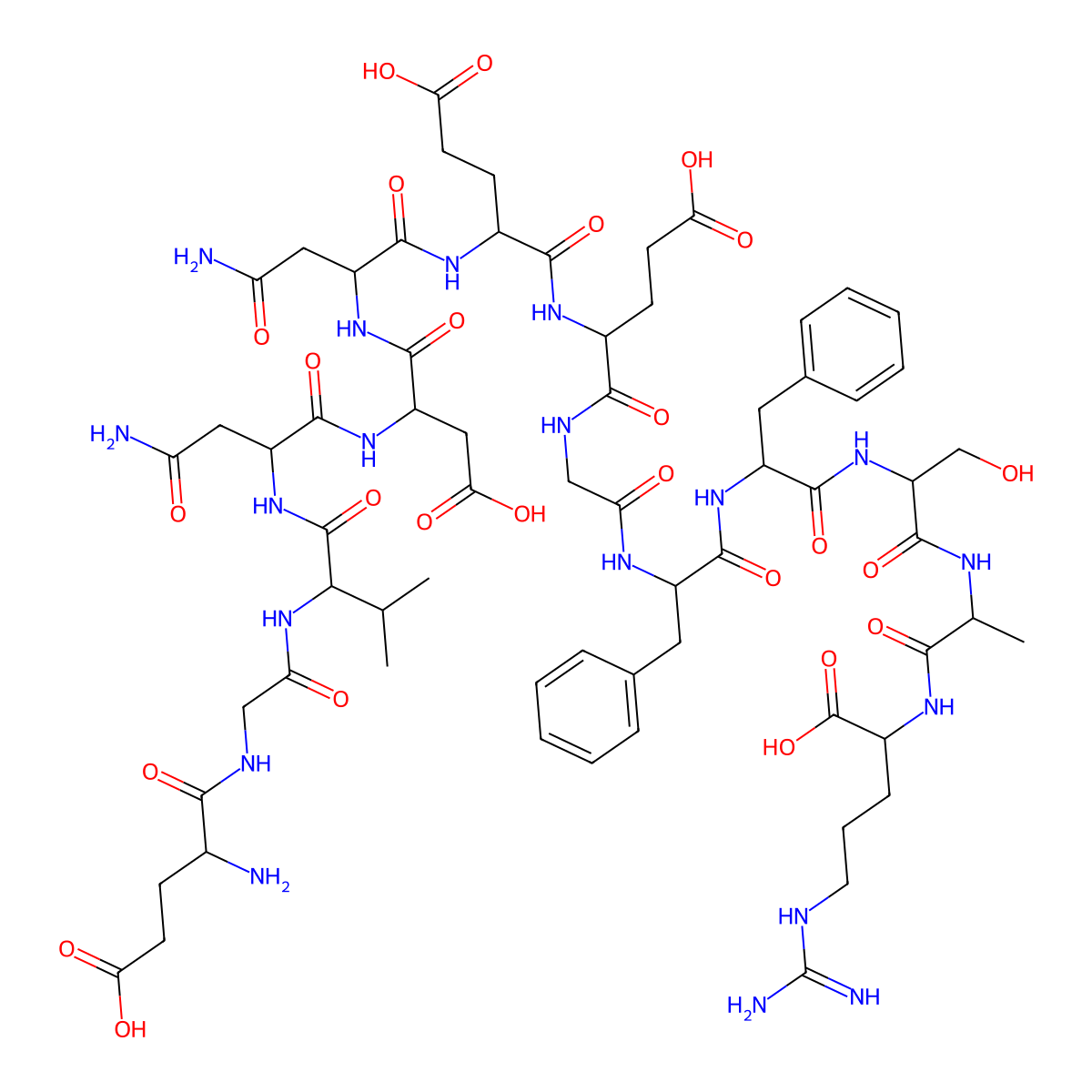L-alpha-Glutamylglycyl-L-valyl-L-asparaginyl-L-alpha-aspartyl-L-asparaginyl-L-alpha-glutamyl-L-alpha-glutamylglycyl-L-phenylalanyl-L-phenylalanyl-L-seryl-L-alanyl-L-arginine molecular structure, CAS 103213-49-6