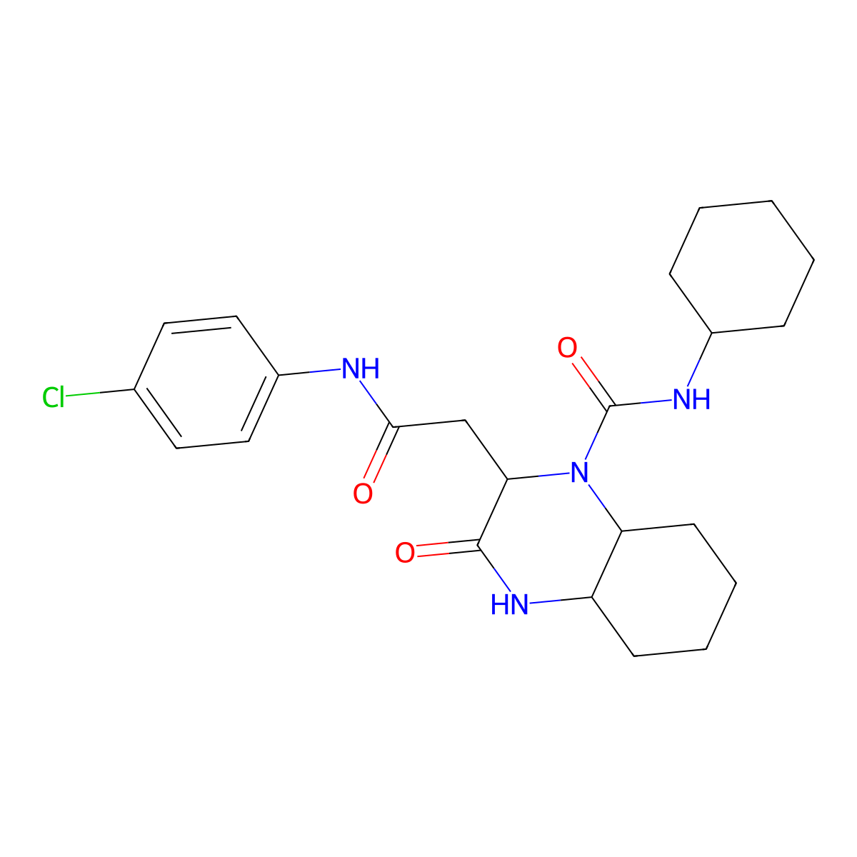 2-{2-[(4-chlorophenyl)amino]-2-oxoethyl}-N-cyclohexyl-3-oxooctahydroquinoxaline-1(2H)-carboxamide molecular structure, CAS 1032132-62-9