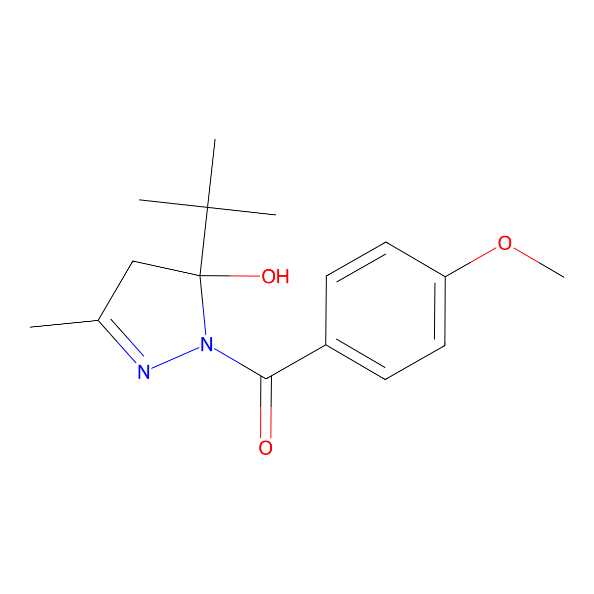(5-tert-butyl-5-hydroxy-3-methyl-4H-pyrazol-1-yl)-(4-methoxyphenyl)methanone molecular structure, CAS 103214-36-4