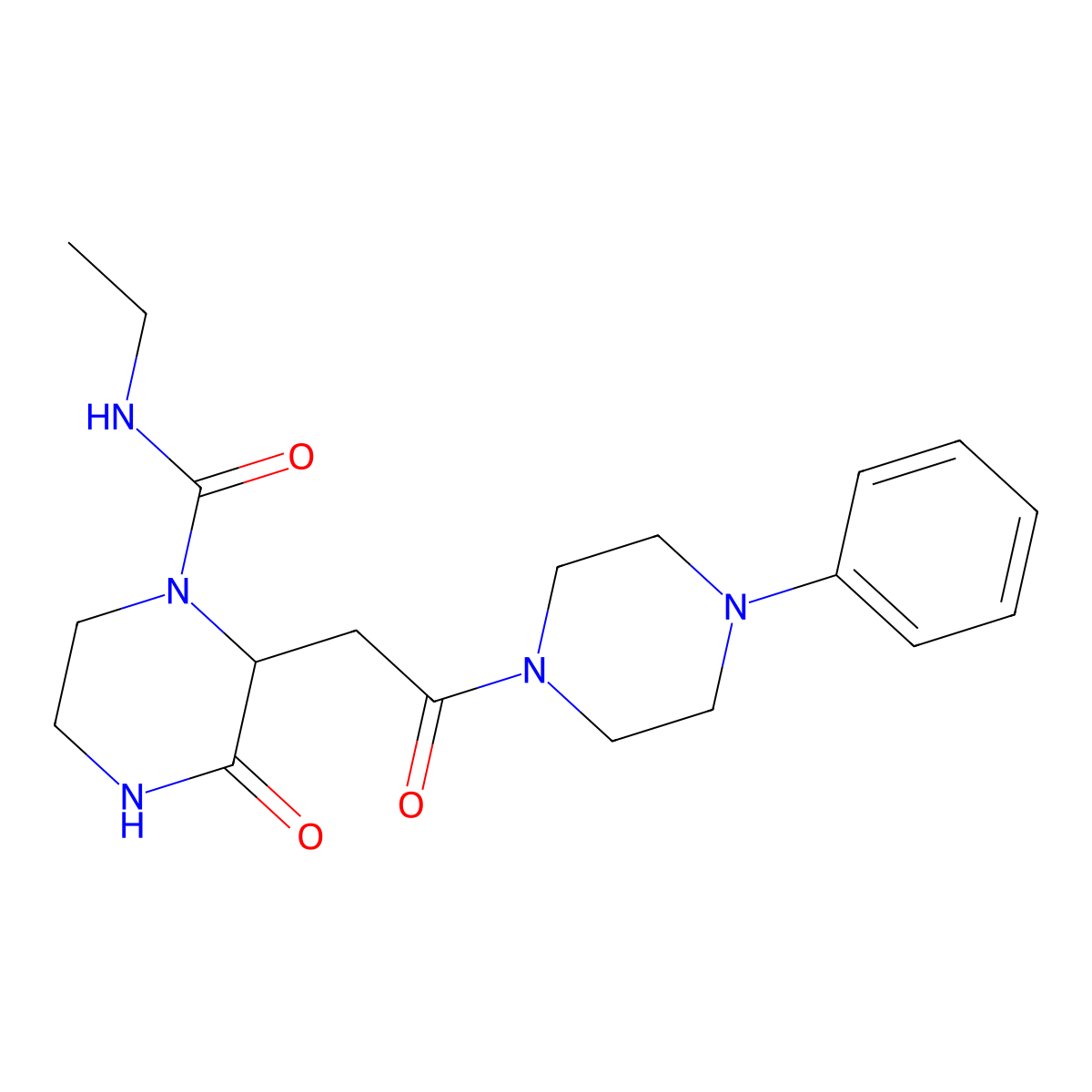 N-ethyl-3-oxo-2-[2-oxo-2-(4-phenylpiperazin-1-yl)ethyl]piperazine-1-carboxamide molecular structure, CAS 1032165-69-7