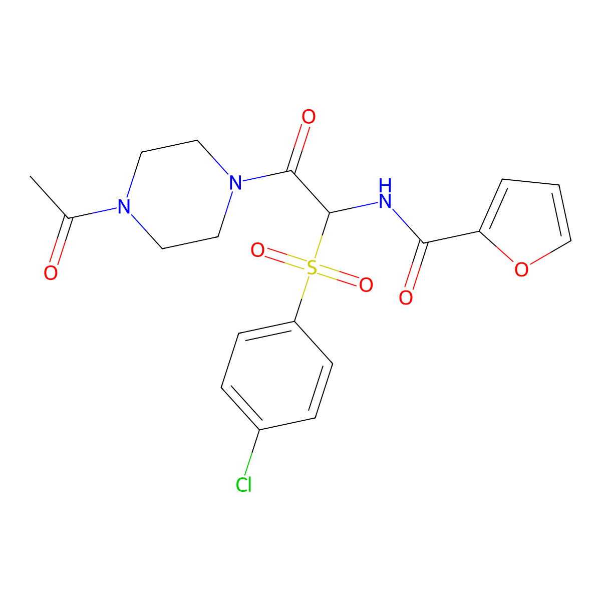 N-{2-(4-acetylpiperazinyl)-1-[(4-chlorophenyl)sulfonyl]-2-oxoethyl}-2-furylcar boxamide molecular structure, CAS 1032166-01-0