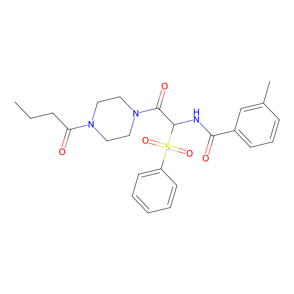 N-[1-(benzenesulfonyl)-2-(4-butanoylpiperazin-1-yl)-2-oxoethyl]-3-methylbenzamide molecular structure, CAS 1032187-14-6