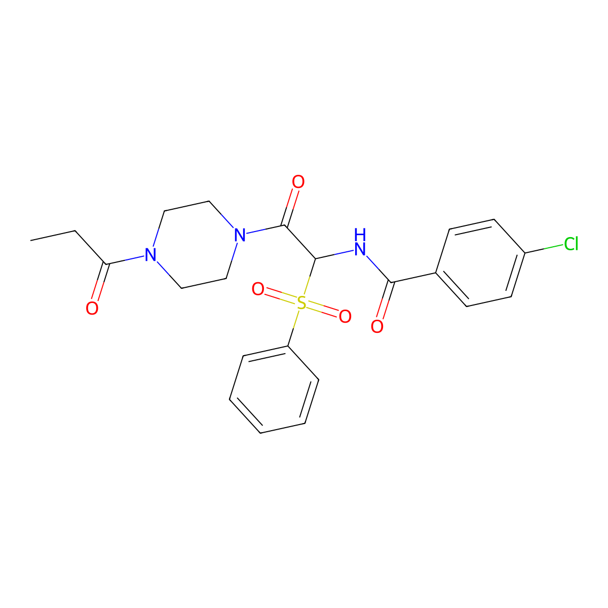N-[1-(benzenesulfonyl)-2-oxo-2-(4-propanoylpiperazin-1-yl)ethyl]-4-chlorobenzamide molecular structure, CAS 1032187-15-7