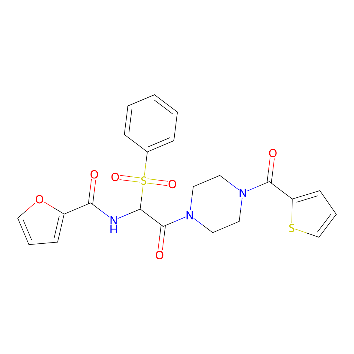 N-[1-(benzenesulfonyl)-2-oxo-2-[4-(thiophene-2-carbonyl)piperazin-1-yl]ethyl]furan-2-carboxamide molecular structure, CAS 1032188-69-4